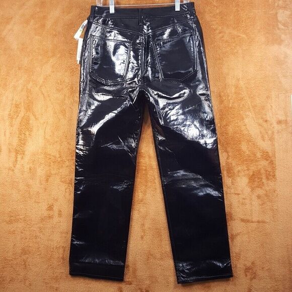 AGOLDE Womens Pants Size 30 Black Patent 90s Pinch Waist Recycled Leather - Picture 3 of 9